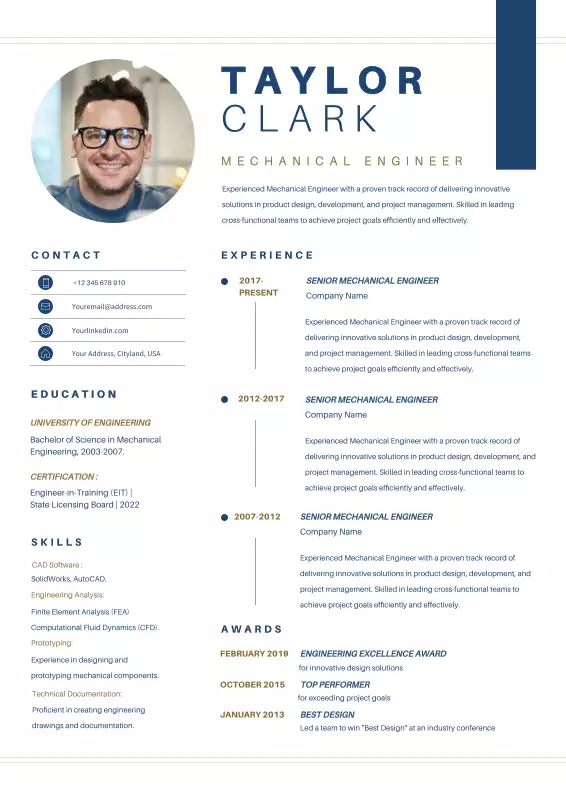 Blue Simple Modern Mechanical Engineer CV Resume - MiriCanvas