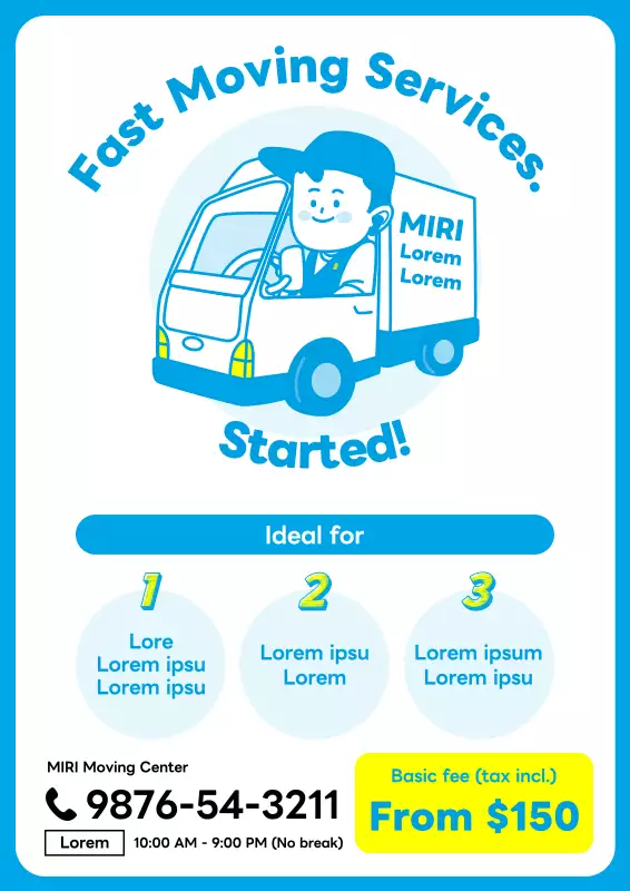 Simple and cute blue and white advertisement for moving services ...