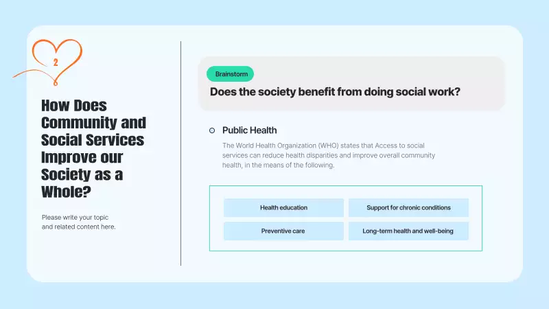 A modern community service guide in light blue and orange - MiriCanvas