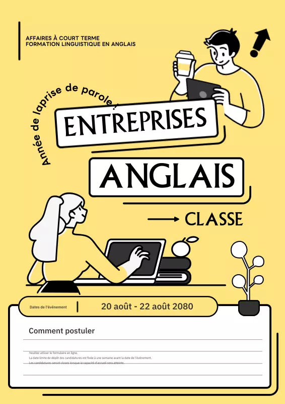 Publicité simple en jaune et blanc pour les programmes d'apprentissage ...