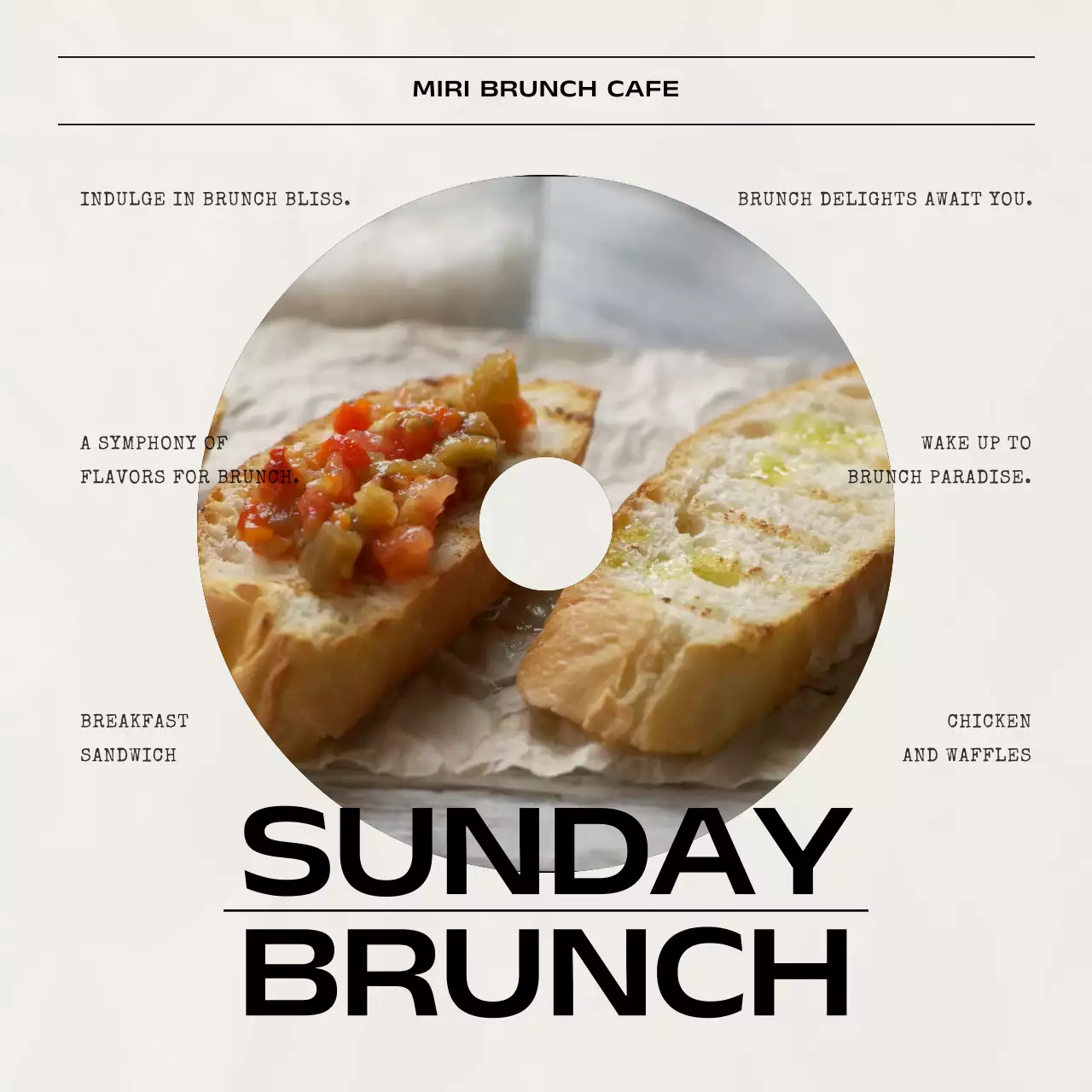 베이지색과 검정색의 기하학적인 카페 브런치 메뉴 홍보