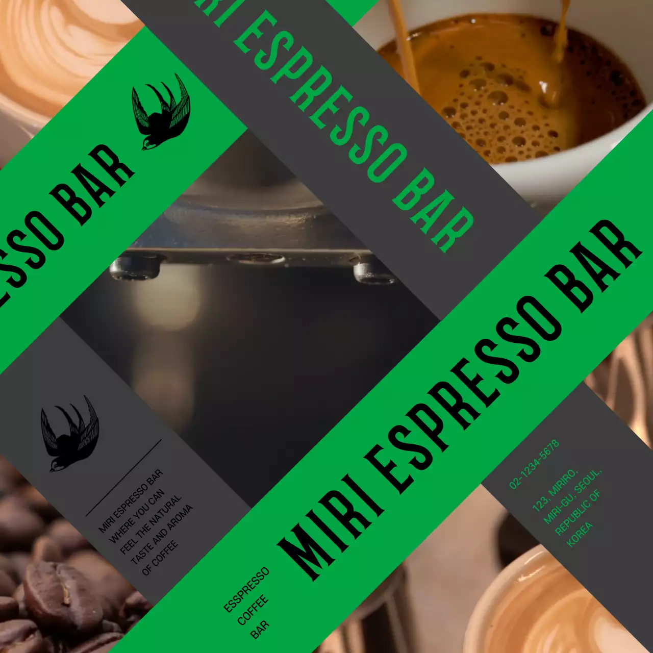 초록색 갈색의 레트로한 에스프레소바 홍보