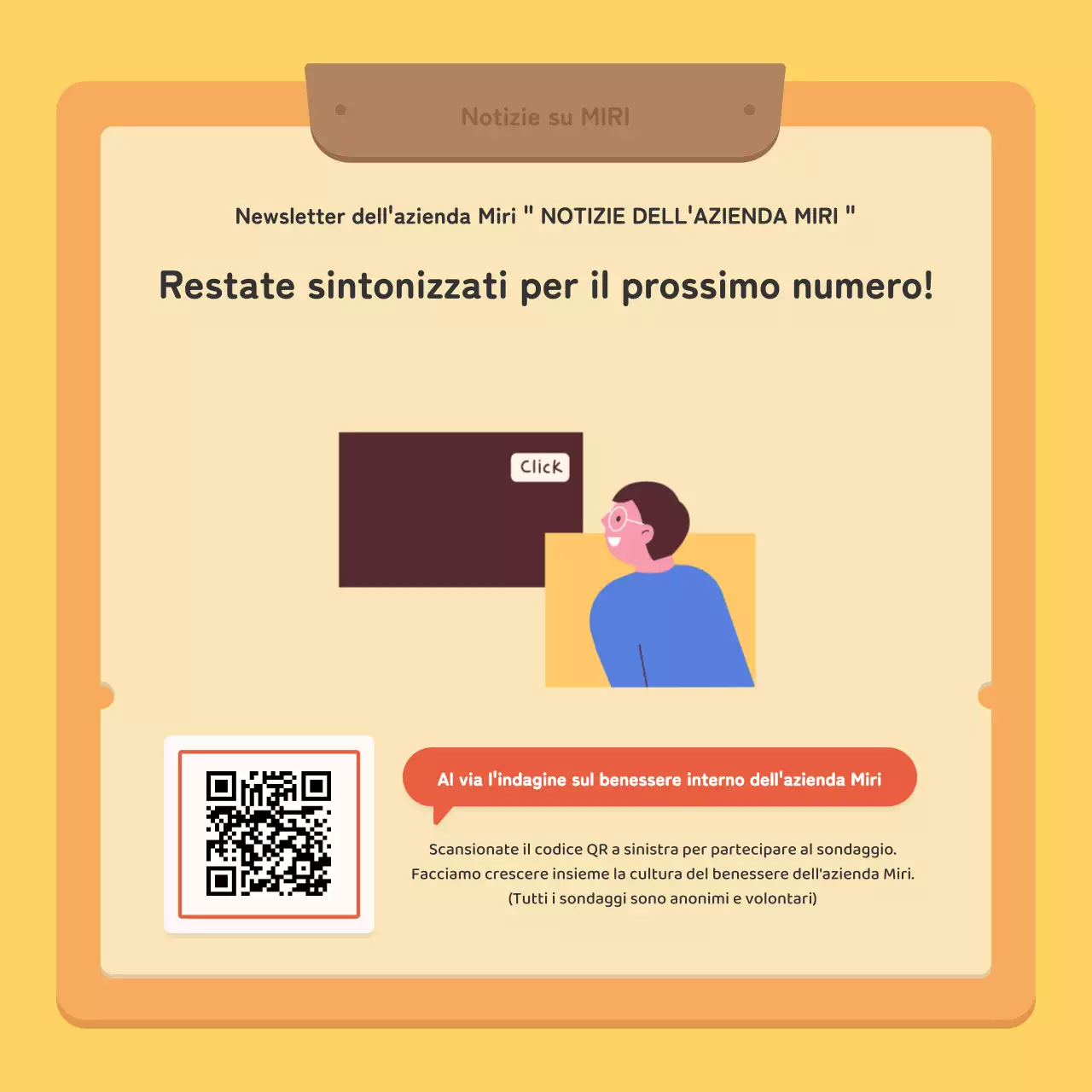 Un post di newsletter aziendale kitsch in rosso e giallo