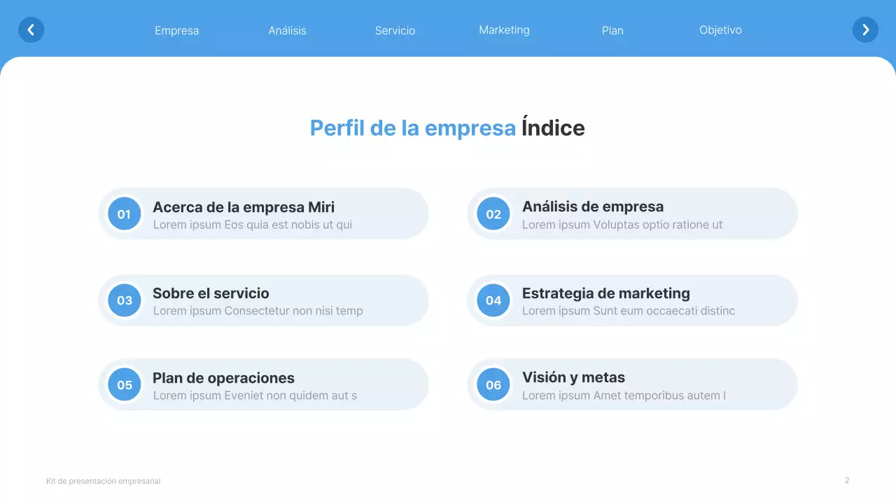 Sitio web sencillo en blanco y azul claro Perfil de empresa
