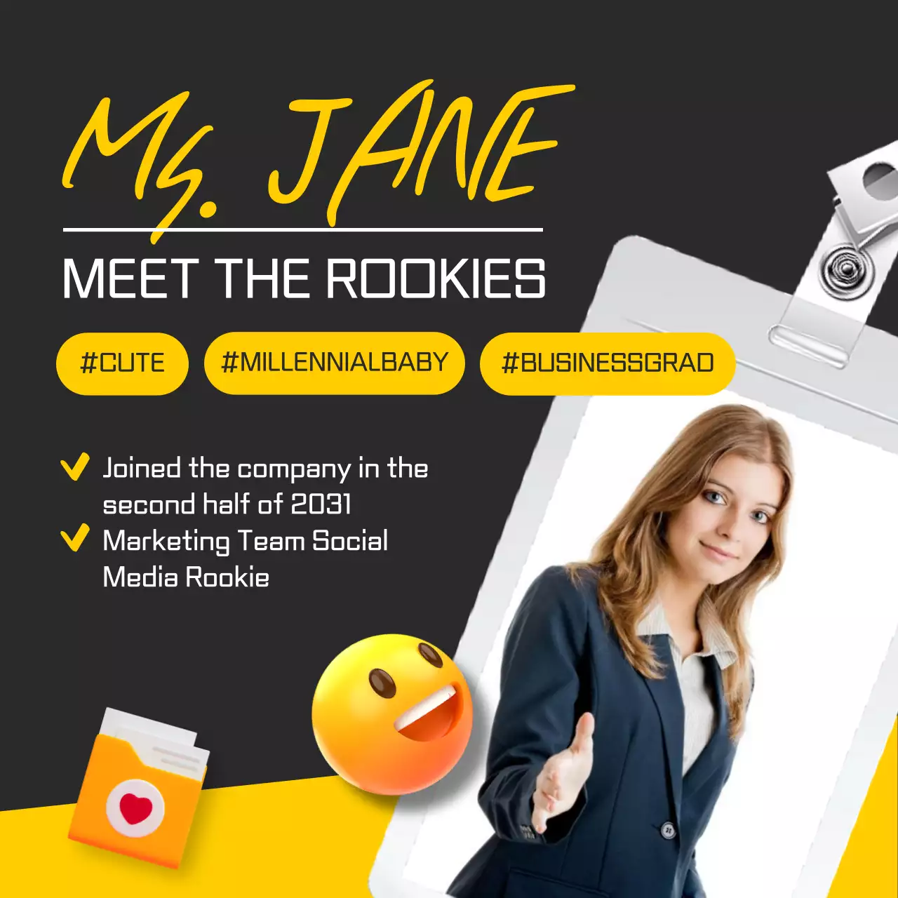 옐로우 모던 직원 발표 소셜 미디어 게시물