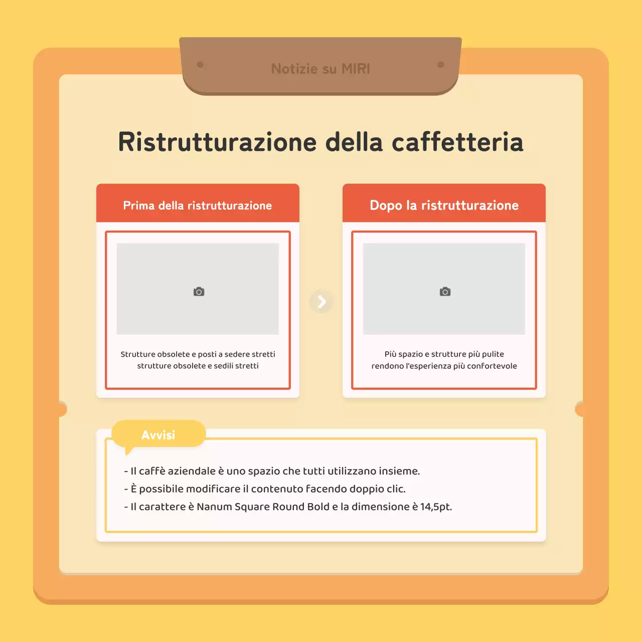 Un post di newsletter aziendale kitsch in rosso e giallo