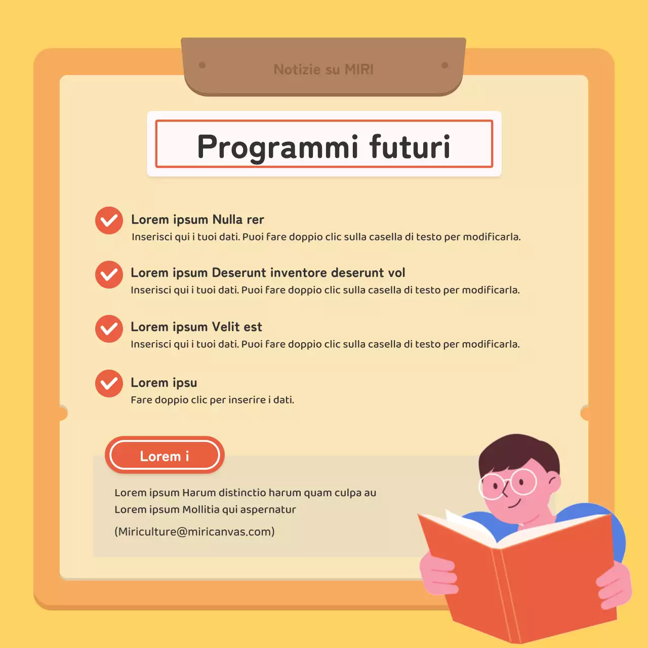 Un post di newsletter aziendale kitsch in rosso e giallo