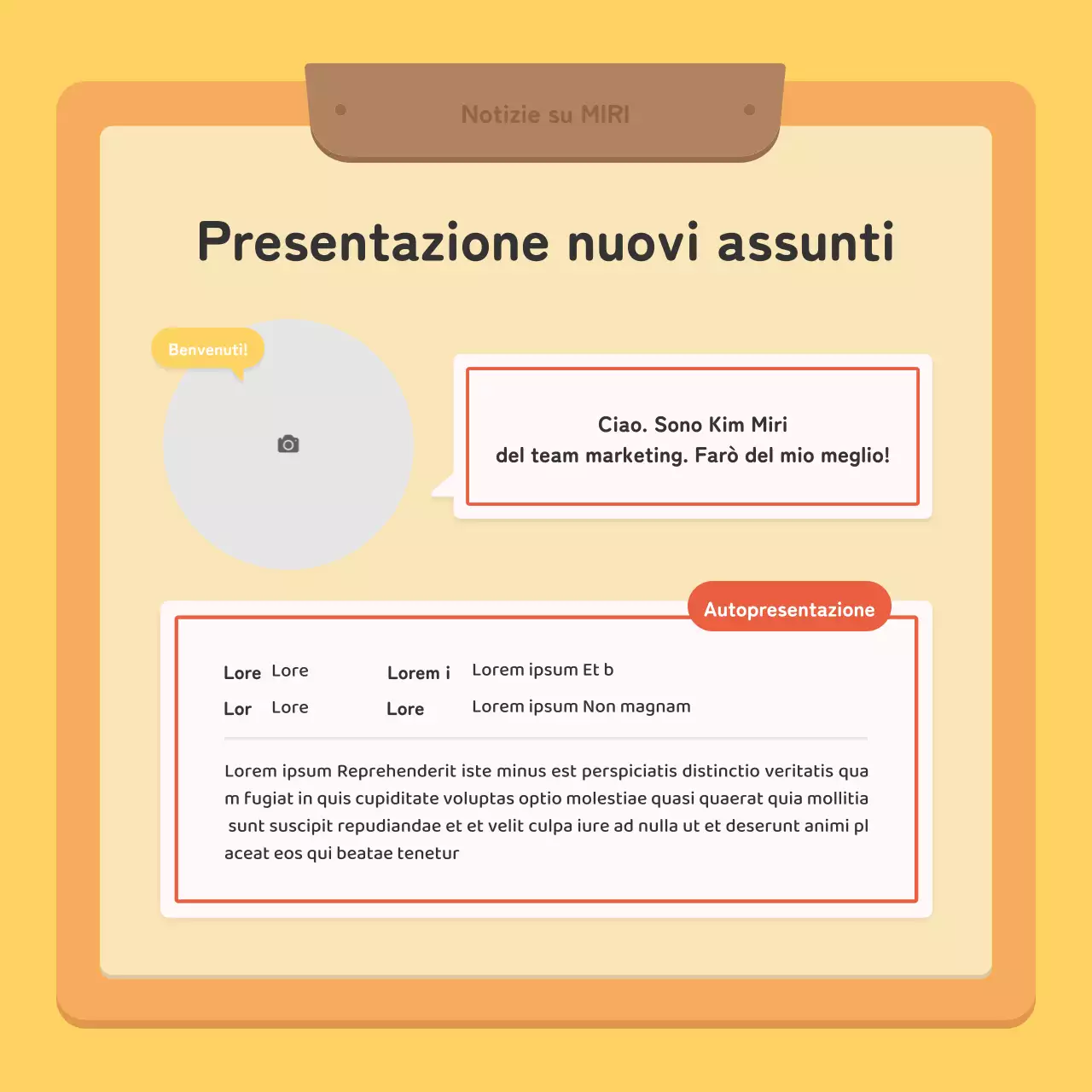 Un post di newsletter aziendale kitsch in rosso e giallo