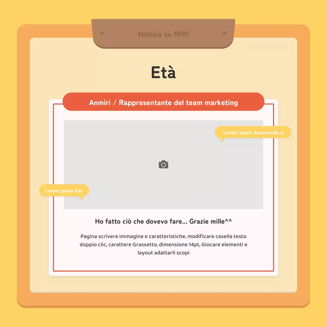 Un post di newsletter aziendale kitsch in rosso e giallo