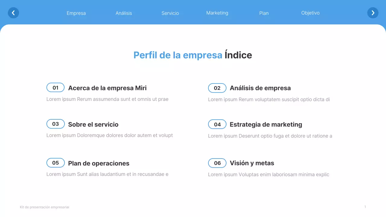 Sitio web sencillo en blanco y azul claro Perfil de empresa