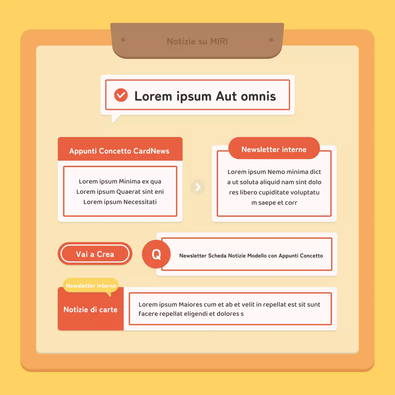 Un post di newsletter aziendale kitsch in rosso e giallo