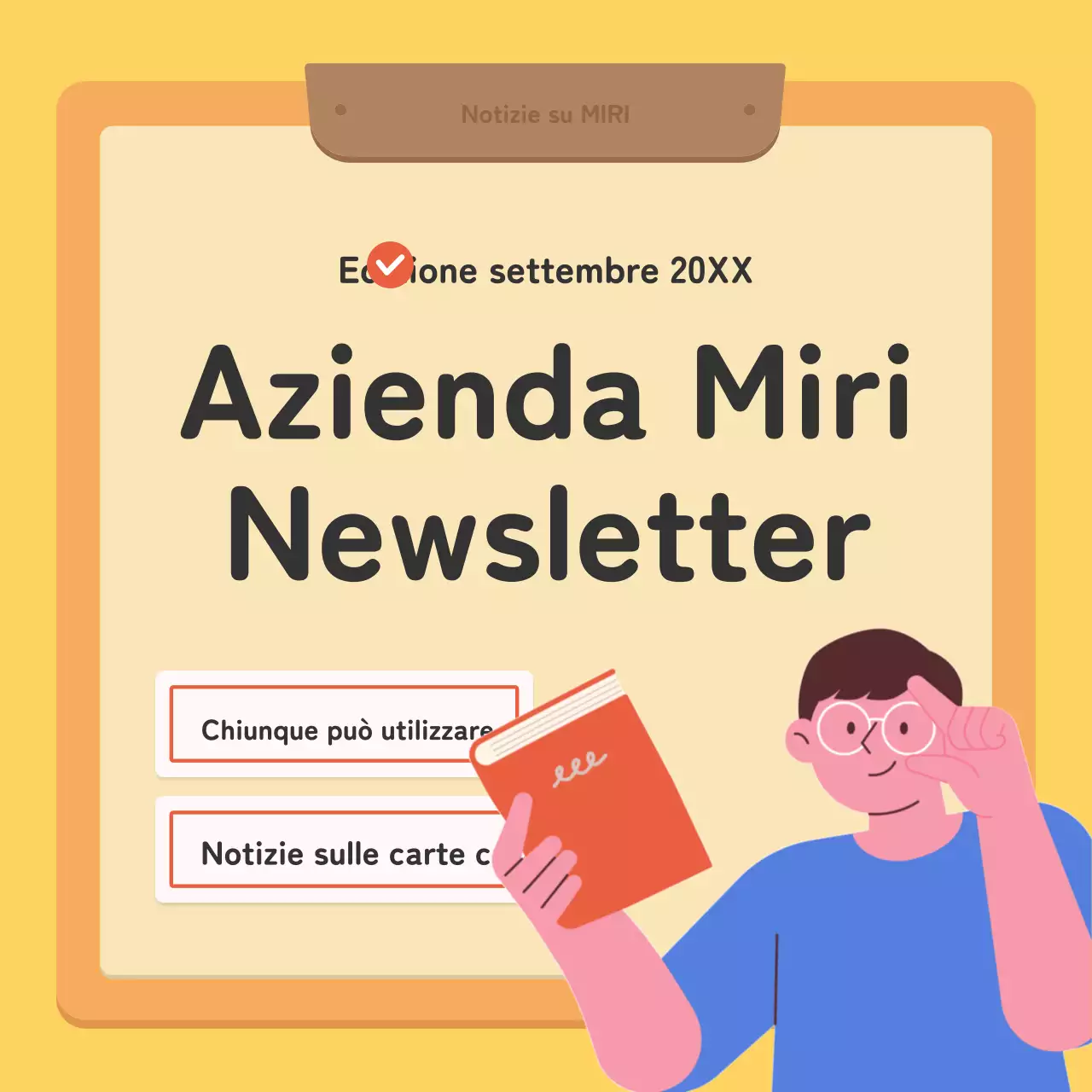 Un post di newsletter aziendale kitsch in rosso e giallo