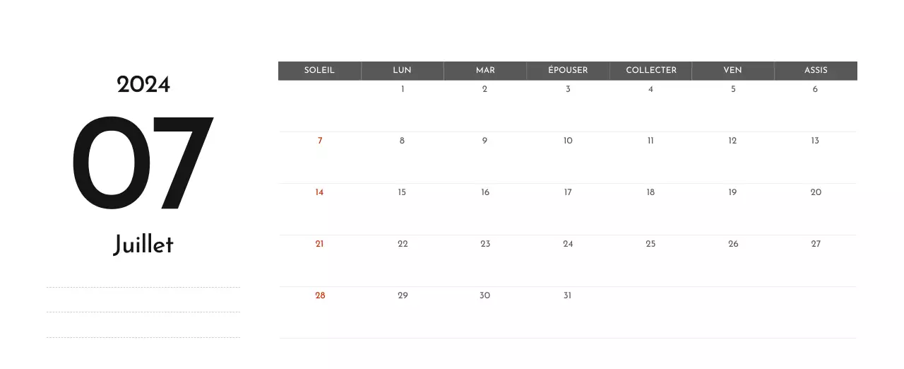 Un calendrier d'entreprise simple en gris