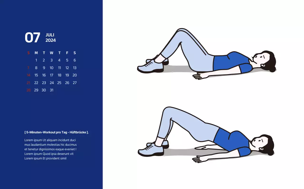 Einfacher Kalender mit klaren Illustrationen in Blau