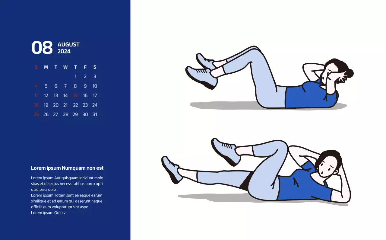 Einfacher Kalender mit klaren Illustrationen in Blau
