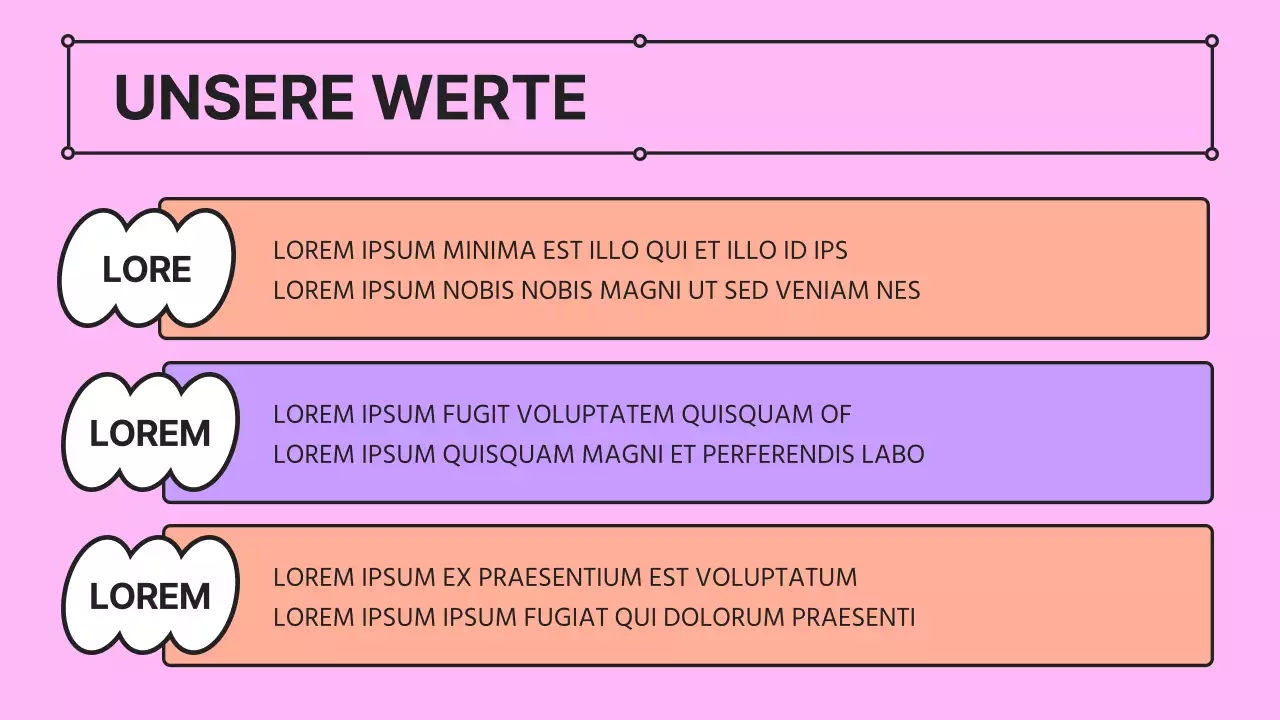 Ein kitschiges rosafarbenes und lilafarbenes Geschäftsfeld mit einem Unternehmensprofil