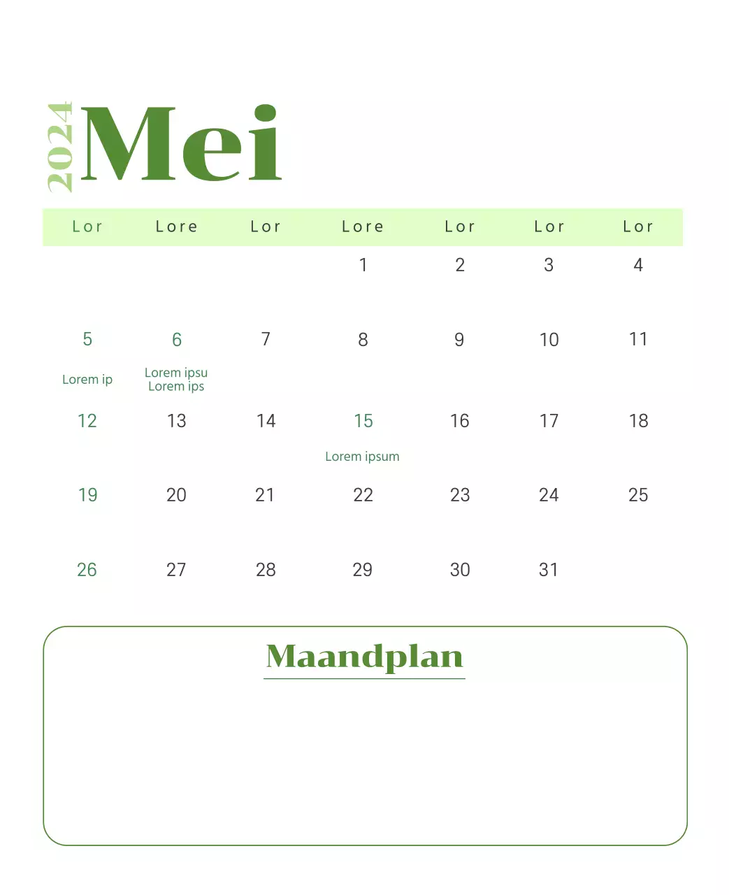 Kalender met jeugdillustraties op een gele en groene achtergrond