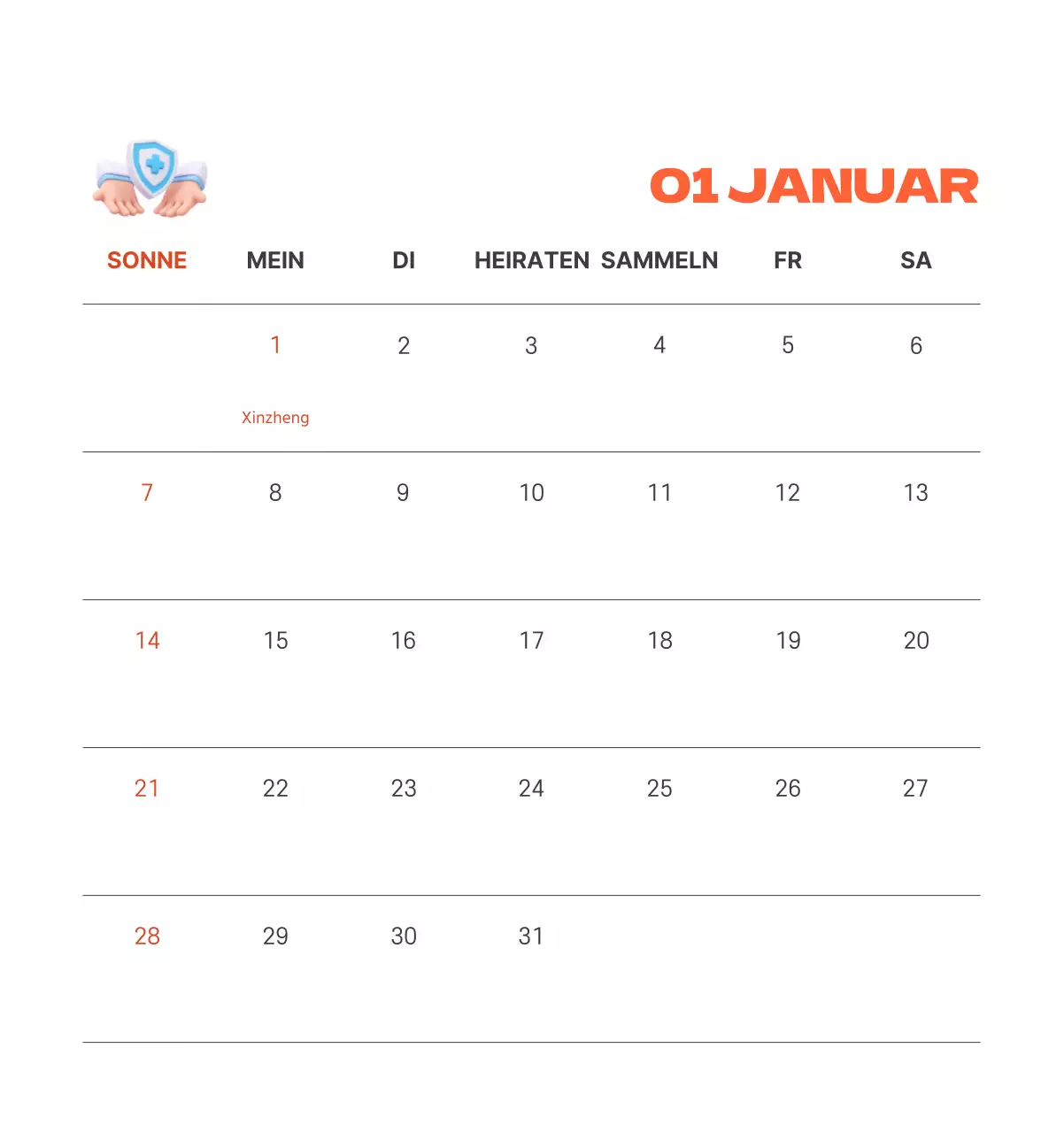 Ein festliches Krankenhaus mit Illustrationen zum Thema Gesundheit und Familie und farbenfrohen Akzenten