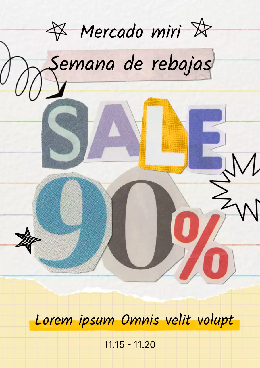 Promociona un descuento vintage en amarillo y malva