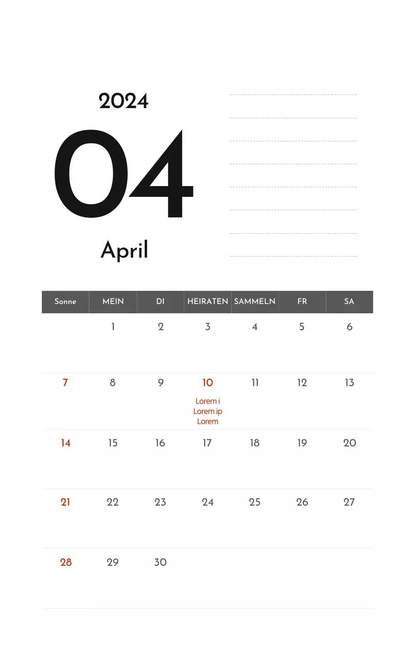 Ein einfacher Unternehmenskalender in Grau