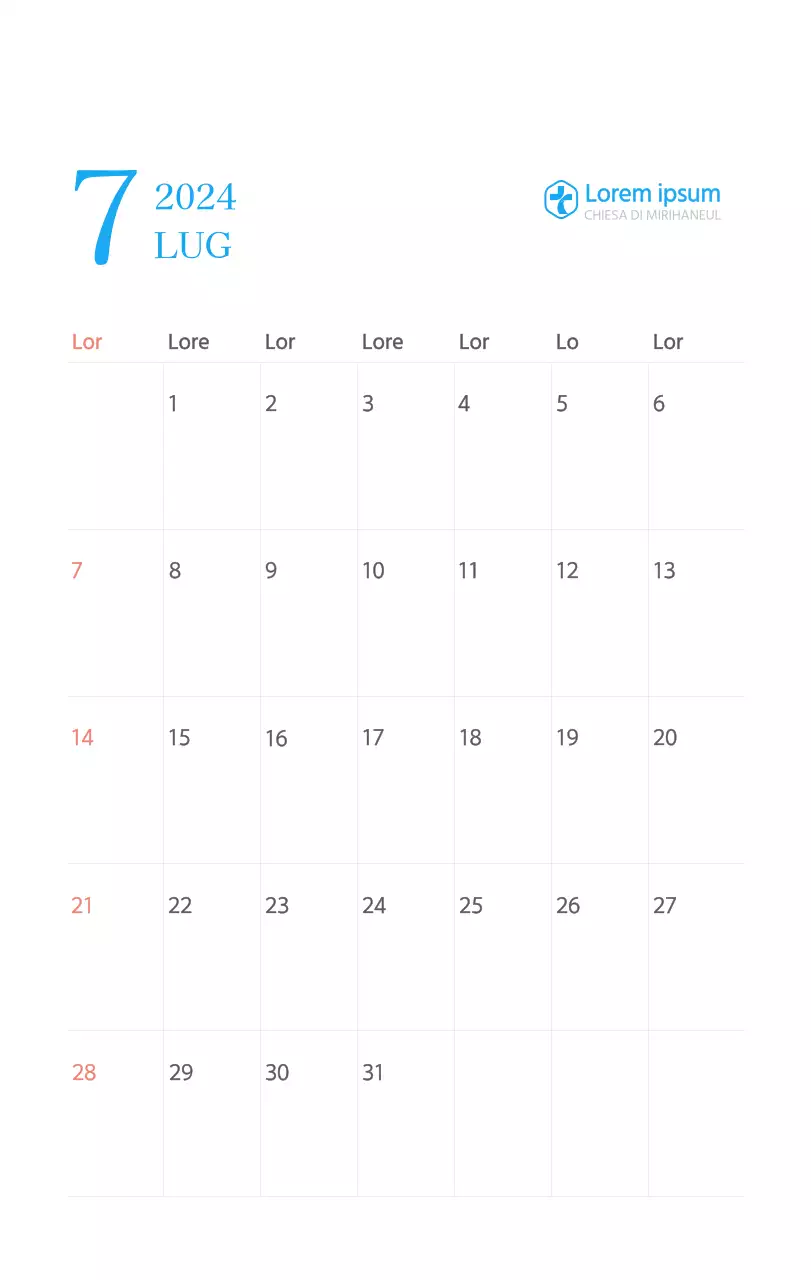 Calendario ecclesiastico blu di concezione moderna