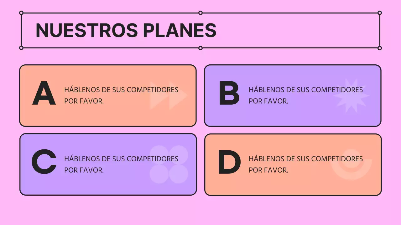 Una presentación de empresa kitsch en rosa y malva con un perfil de empresa