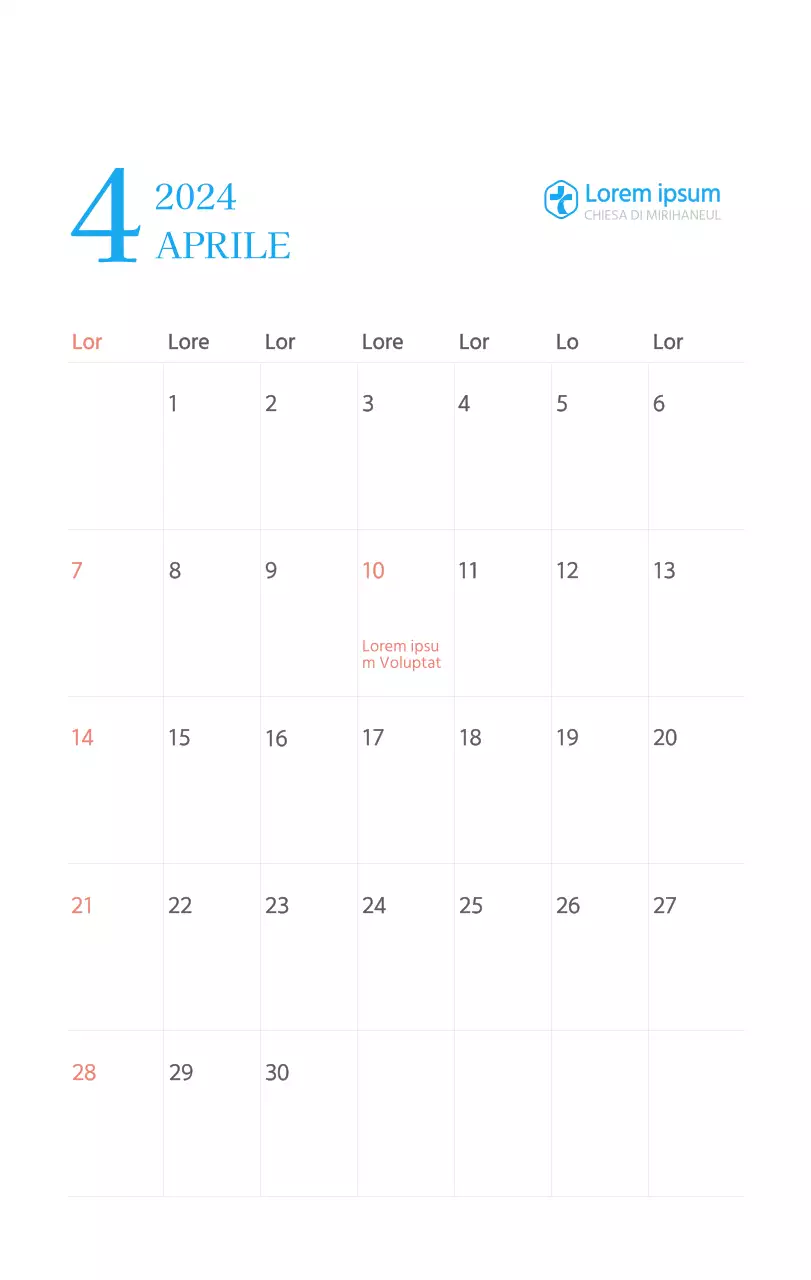 Calendario ecclesiastico blu di concezione moderna