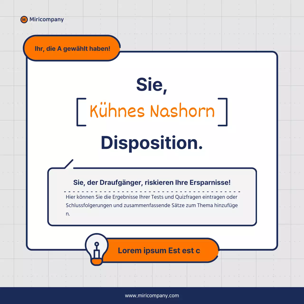 Minimalistischer Vorschlag für ein Geschäftsfeld in Orange und Marineblau