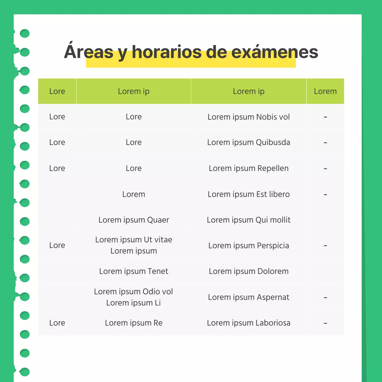 Guía de preparación para un examen práctico sencillo verde y amarillo