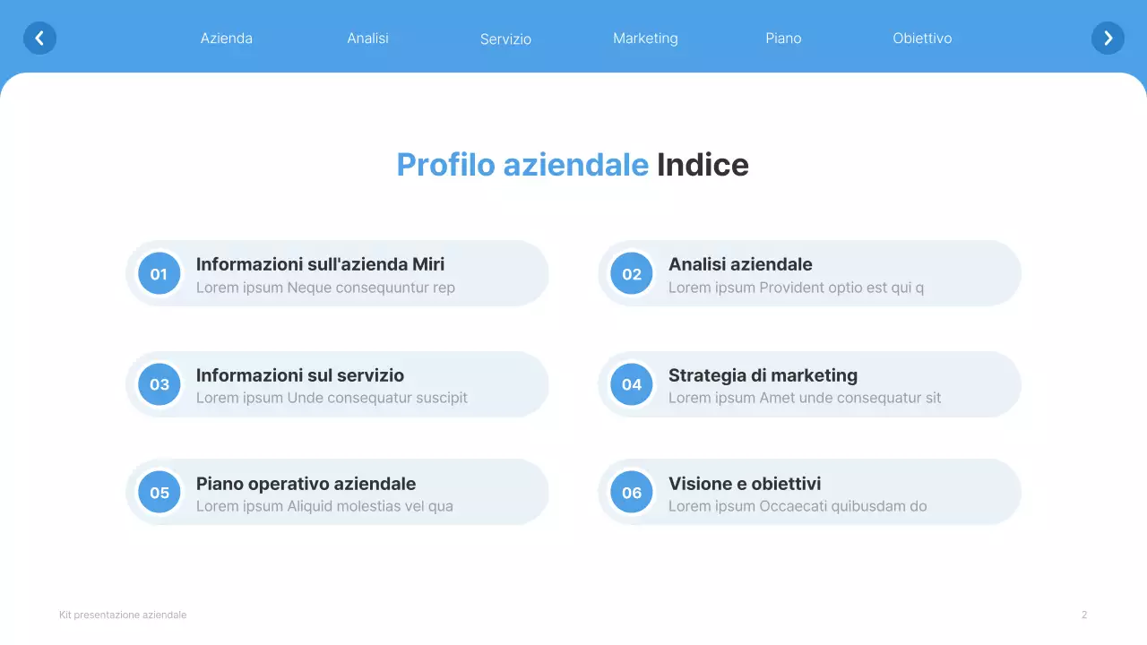 Profilo aziendale semplice in bianco e azzurro