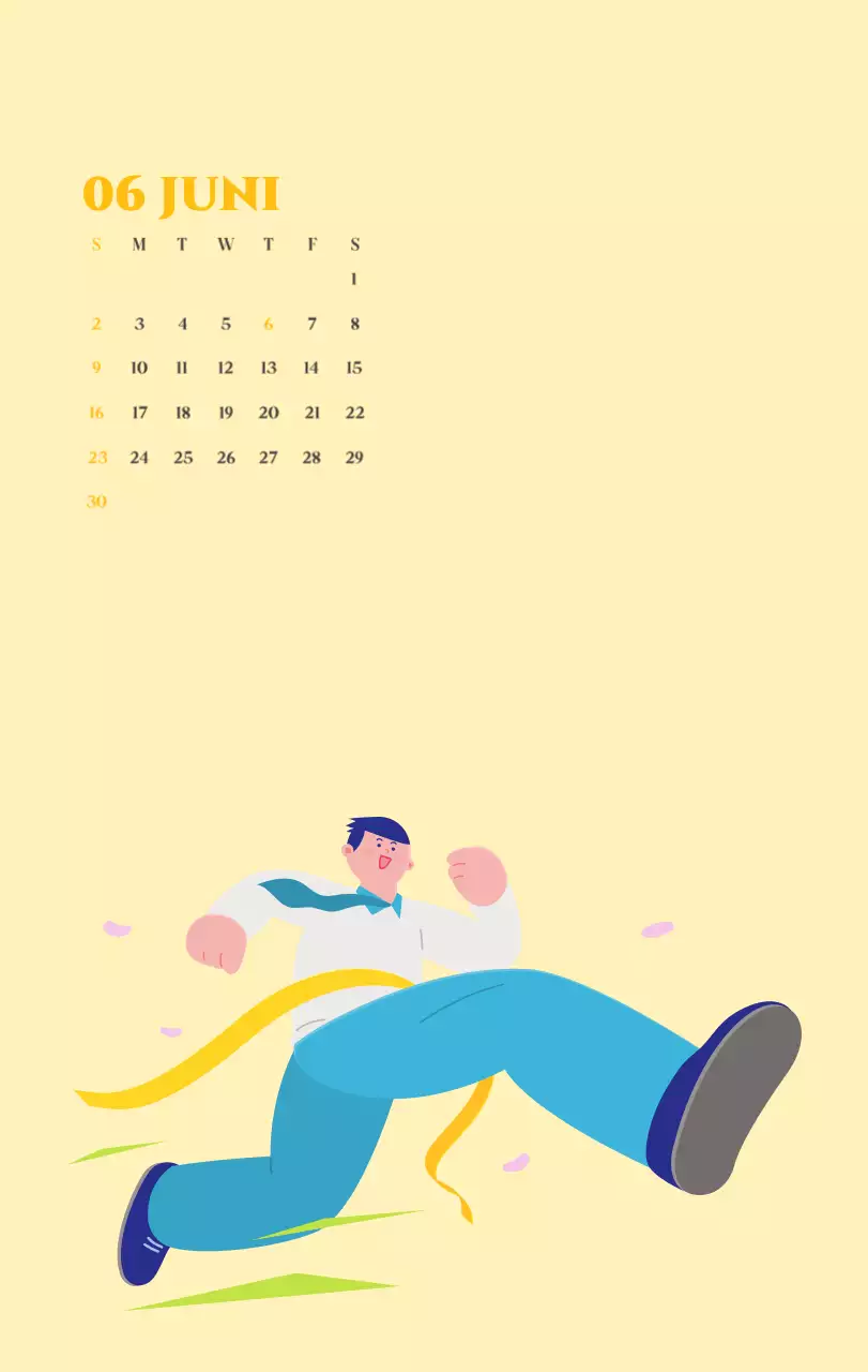 Kalender met jeugdillustraties op een gele en groene achtergrond