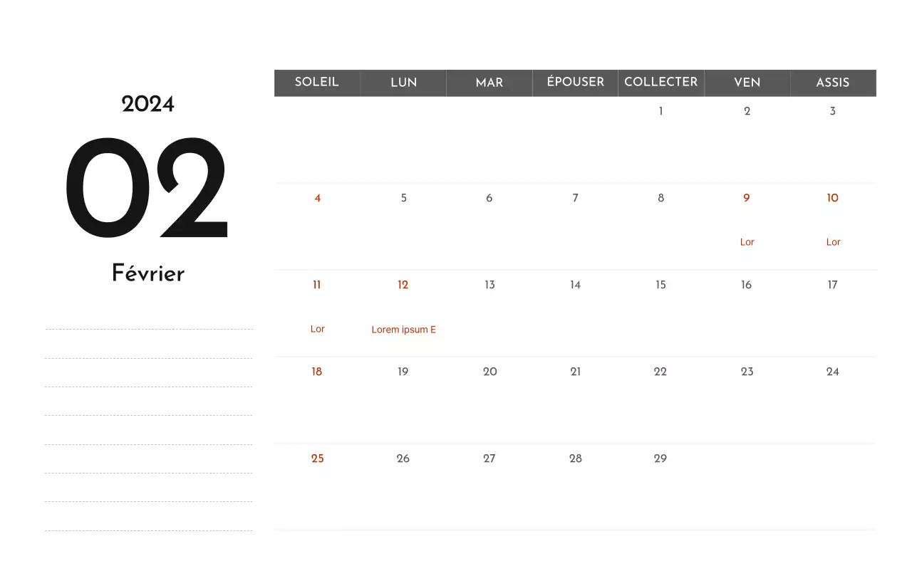 Un calendrier d'entreprise simple en gris