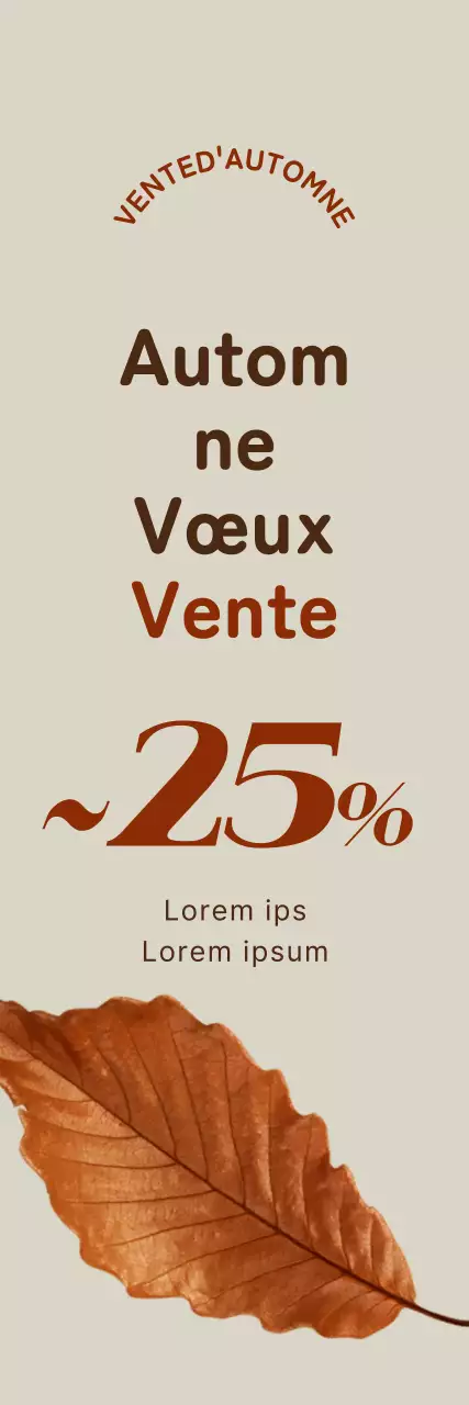 Promotion d'automne mettant l'accent sur une réduction nette avec une image de feuilles tombantes dans une couleur marron.
