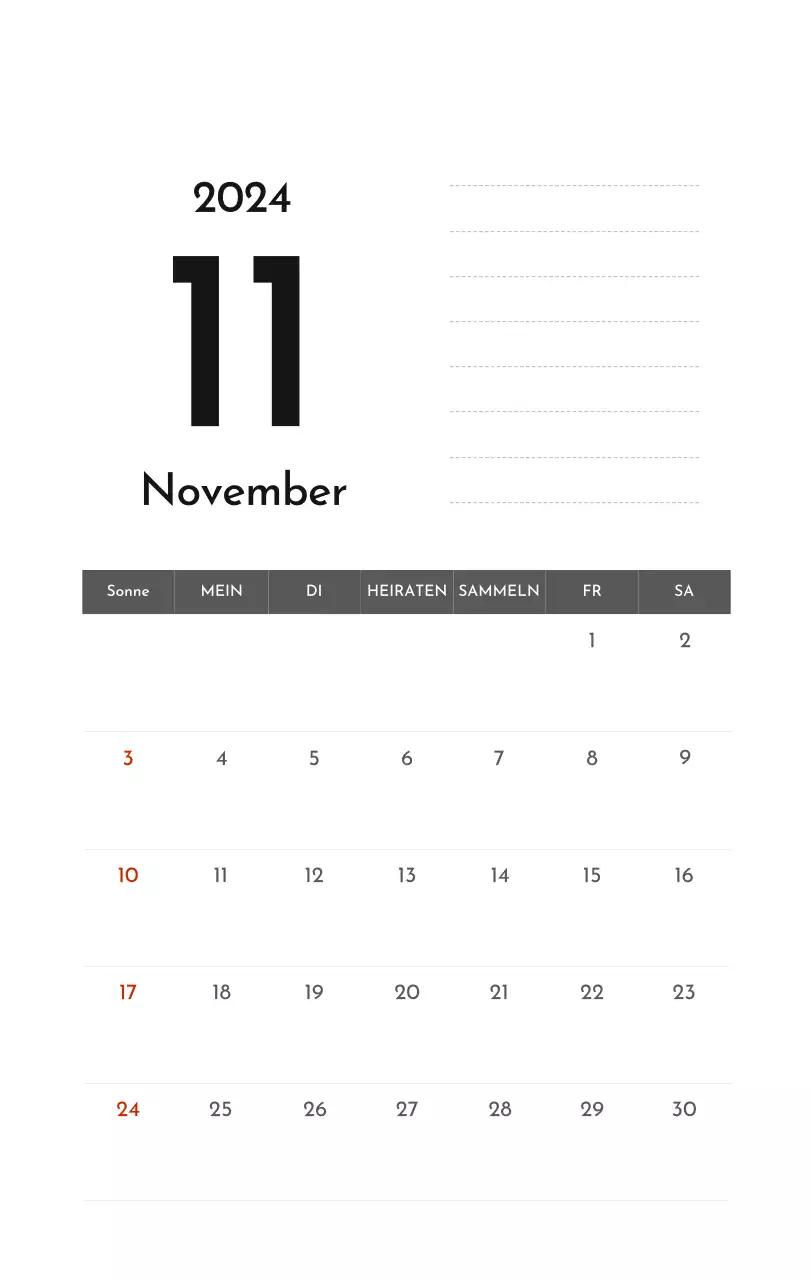 Ein einfacher Unternehmenskalender in Grau