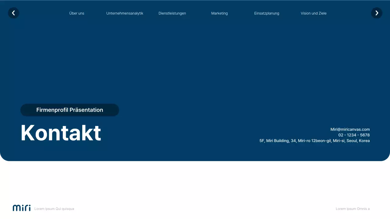 Einfache weiße und marineblaue Website Firmenprofil
