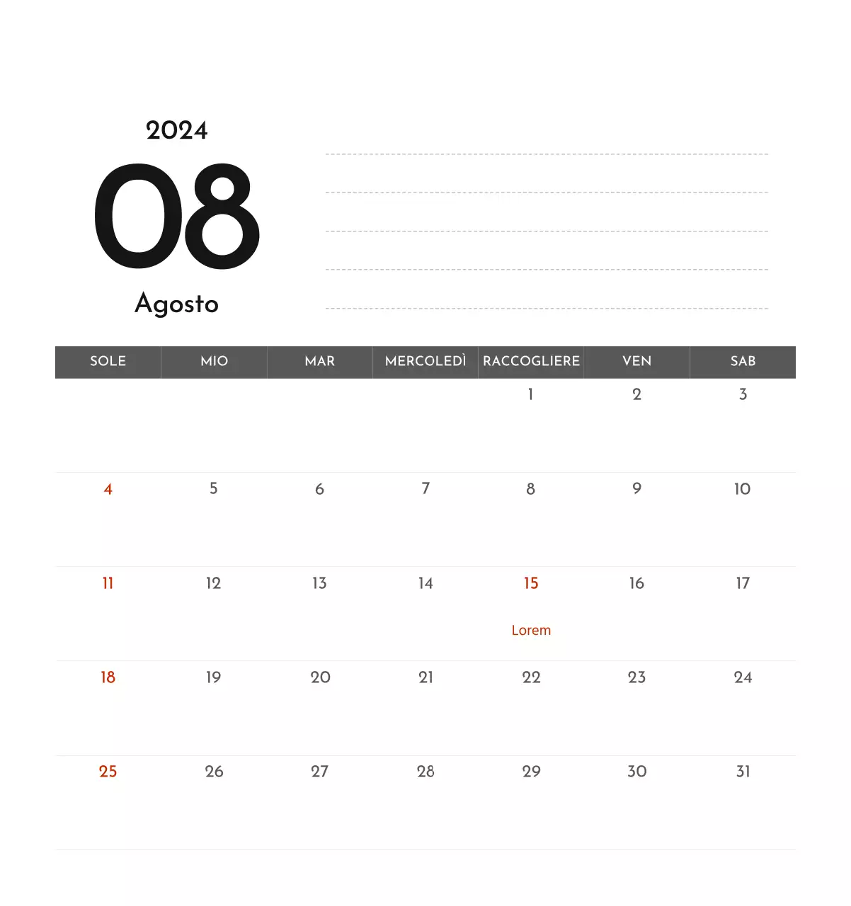 Un semplice calendario aziendale in grigio