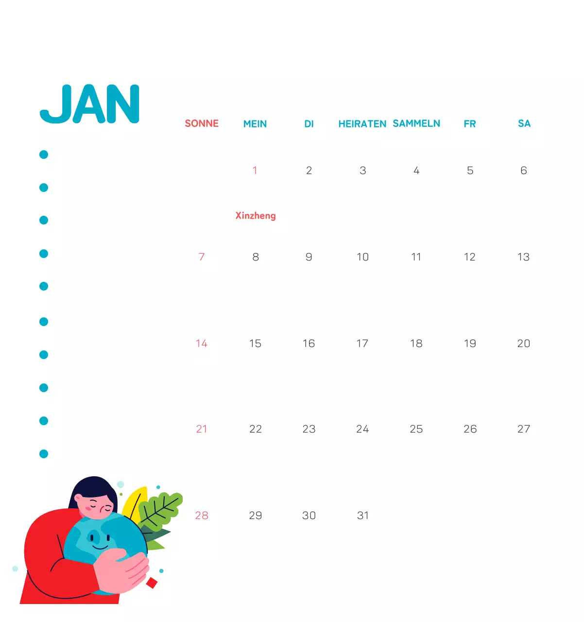 Mit farbenfrohen Illustrationen von Menschen und dem Planeten wird die Weihnachtszeit gefeiert.