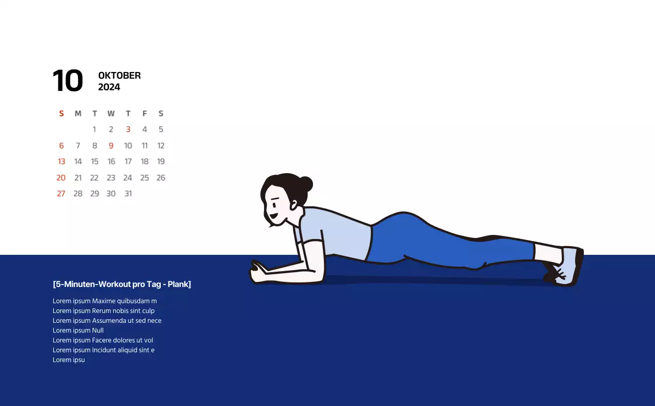 Einfacher Kalender mit klaren Illustrationen in Blau