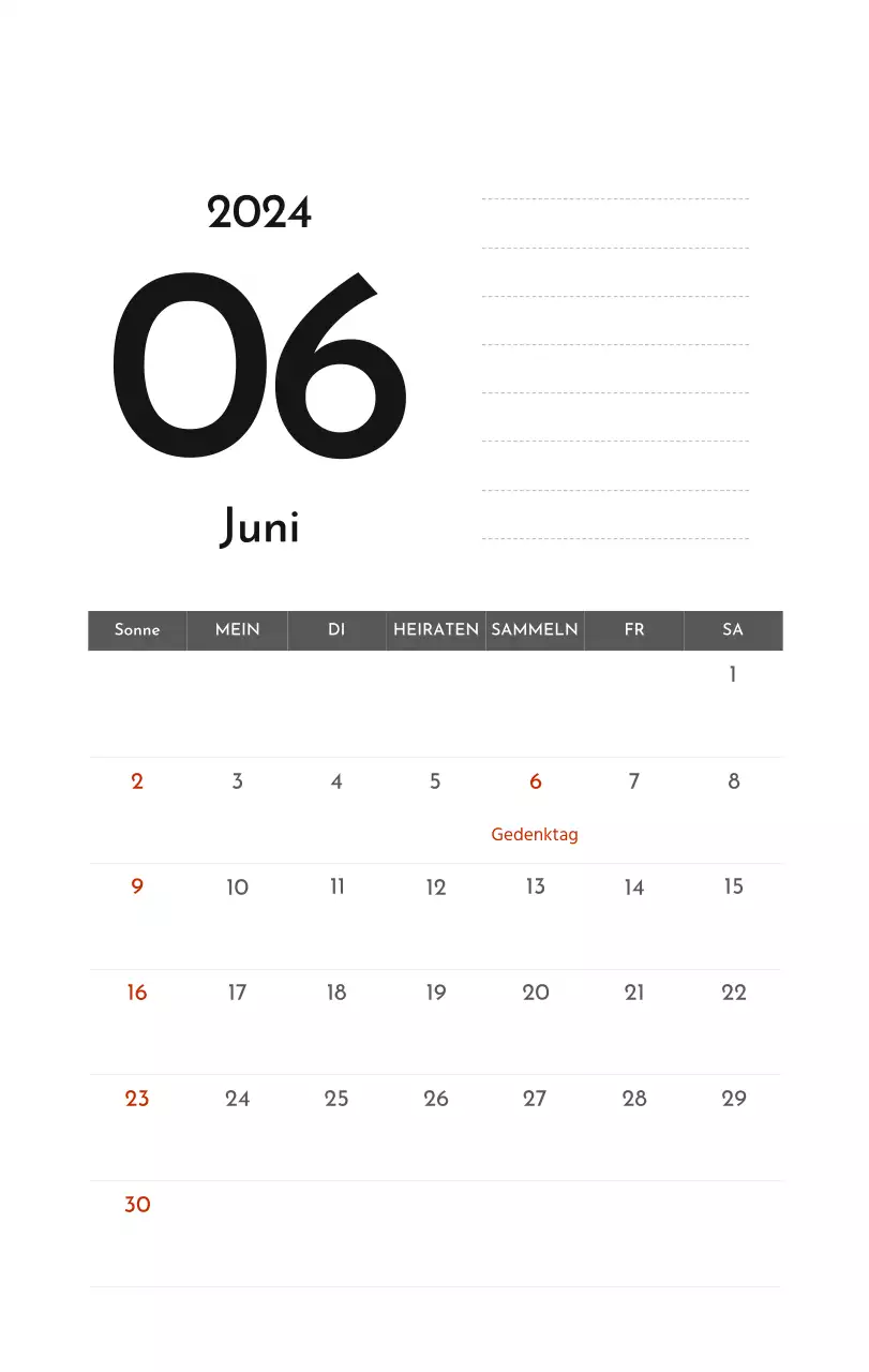 Ein einfacher Unternehmenskalender in Grau