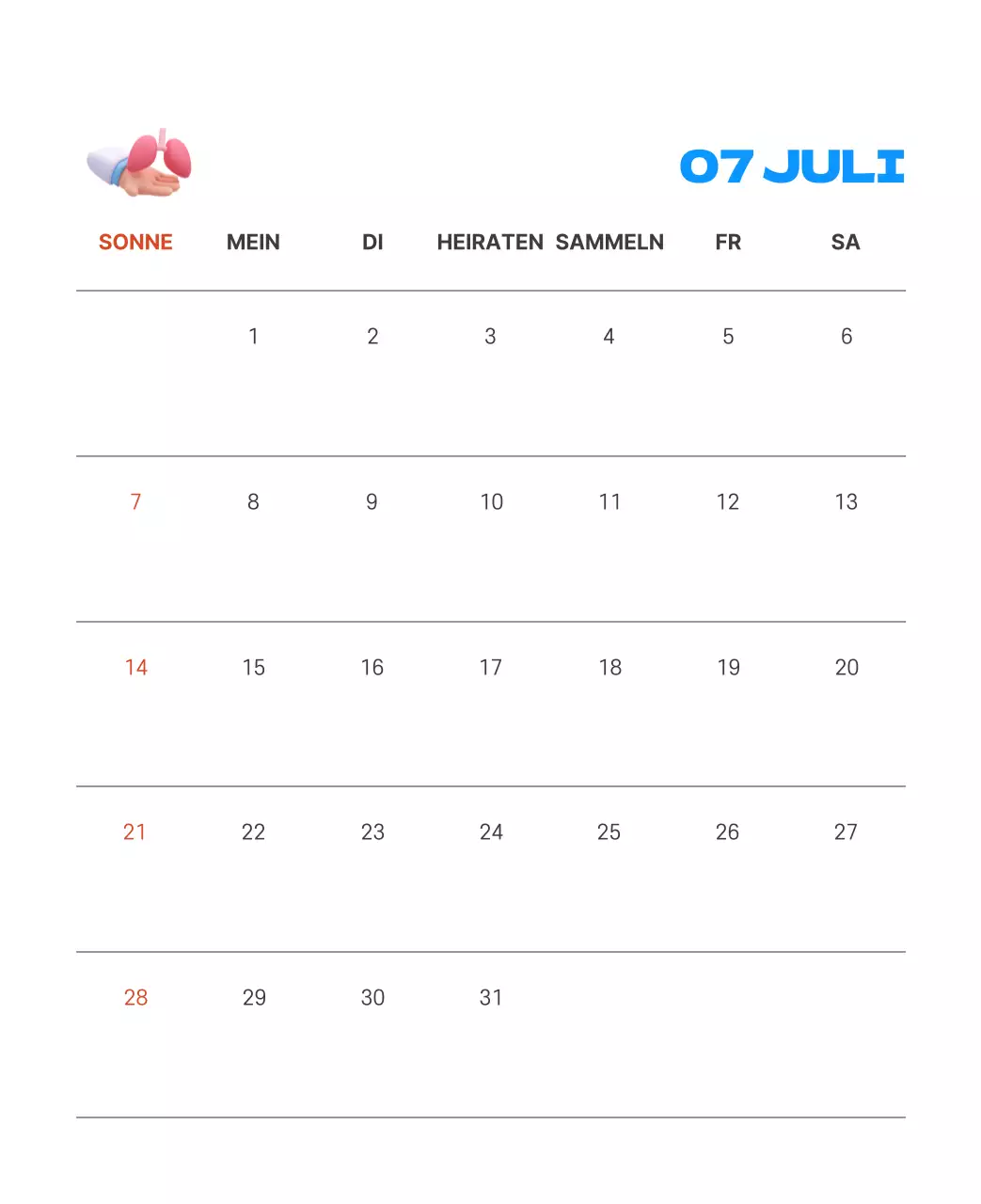 Ein festliches Krankenhaus mit Illustrationen zum Thema Gesundheit und Familie und farbenfrohen Akzenten