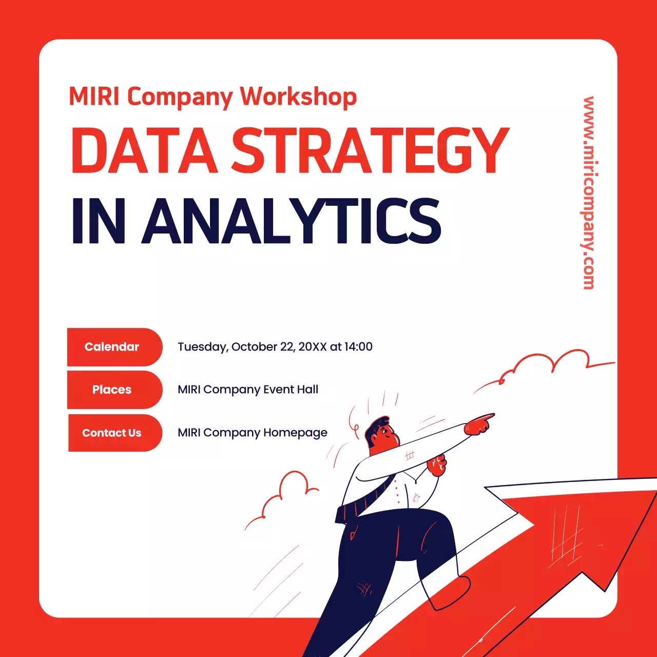 Promote a cute red and navy blue data workshop