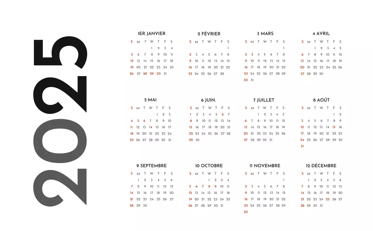 Un calendrier d'entreprise simple en gris