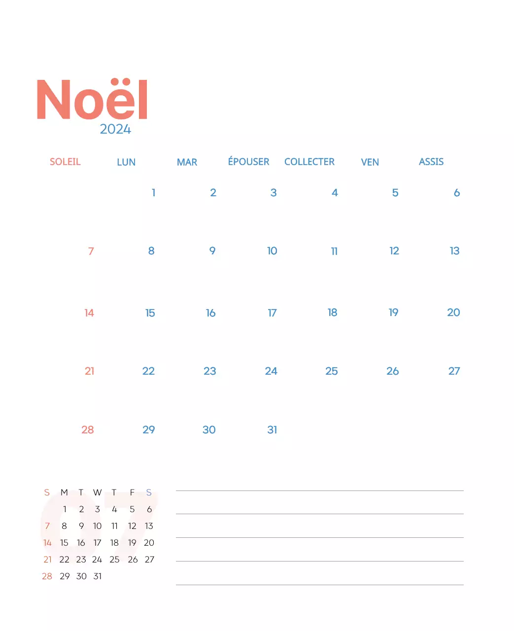 Calendrier de travail avec de belles illustrations