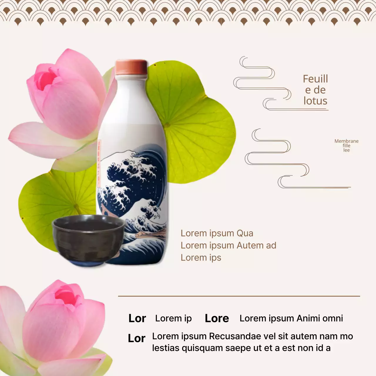 Promouvoir l'association de mets orientaux bleu marine et jaune avec du vin de riz