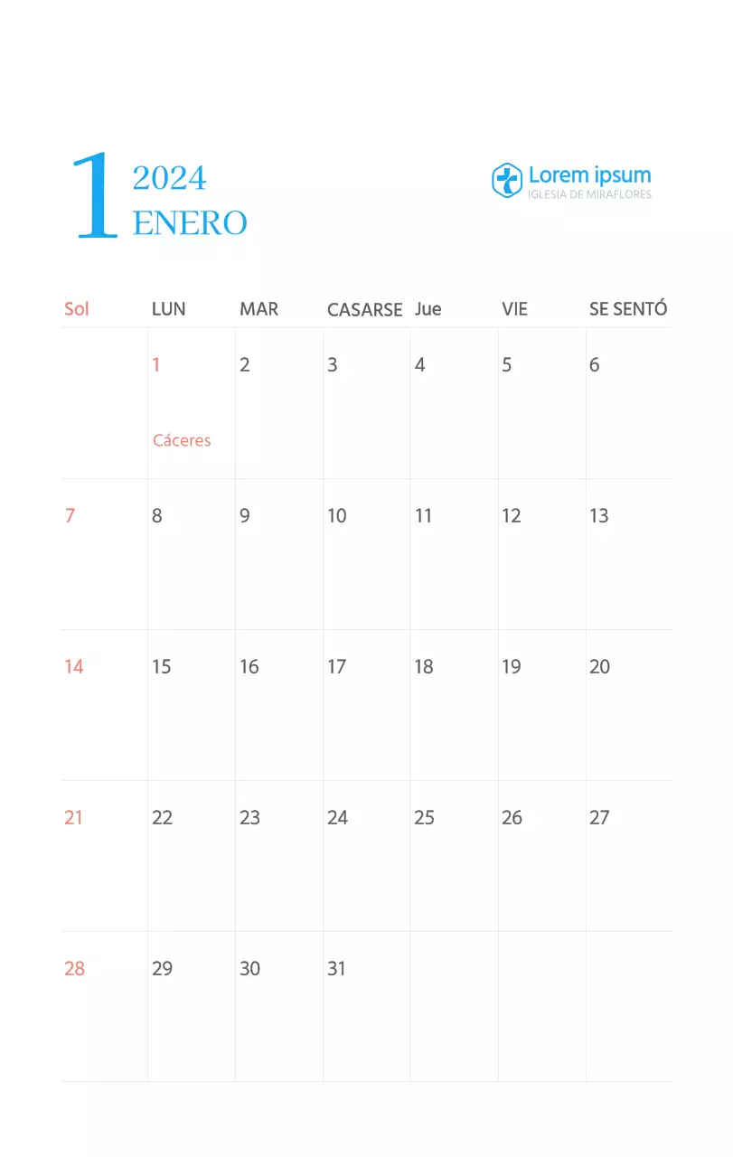 Calendario eclesiástico azul de concepto moderno