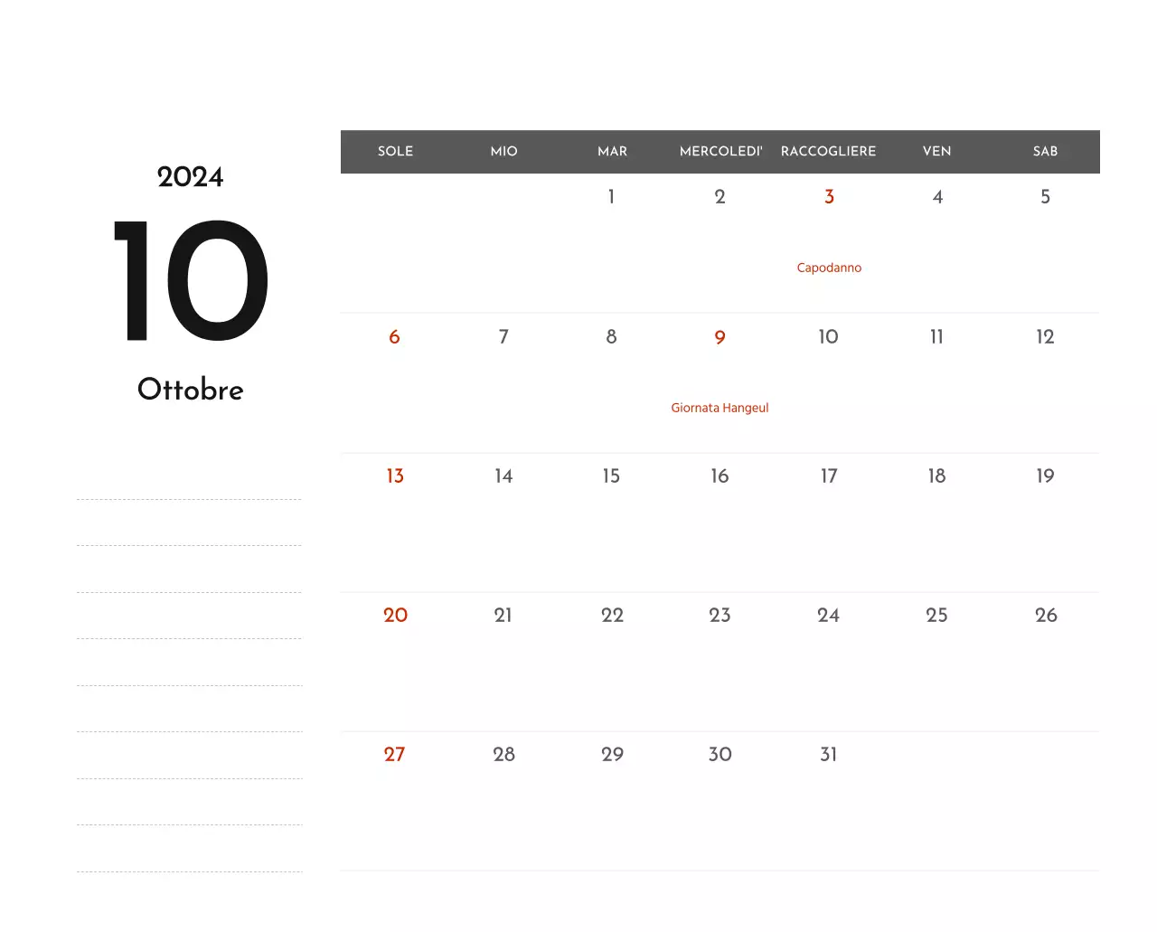 Un semplice calendario aziendale in grigio