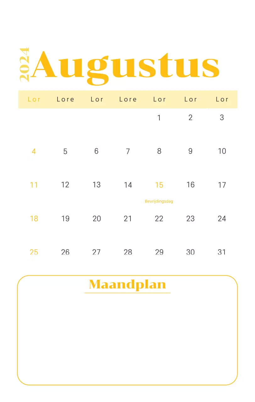 Kalender met jeugdillustraties op een gele en groene achtergrond