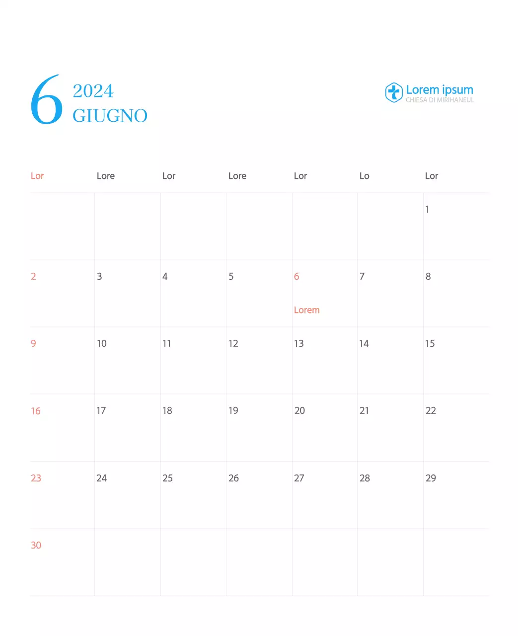 Calendario ecclesiastico blu di concezione moderna