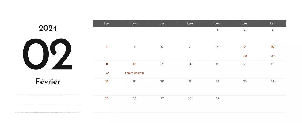 Un calendrier d'entreprise simple en gris