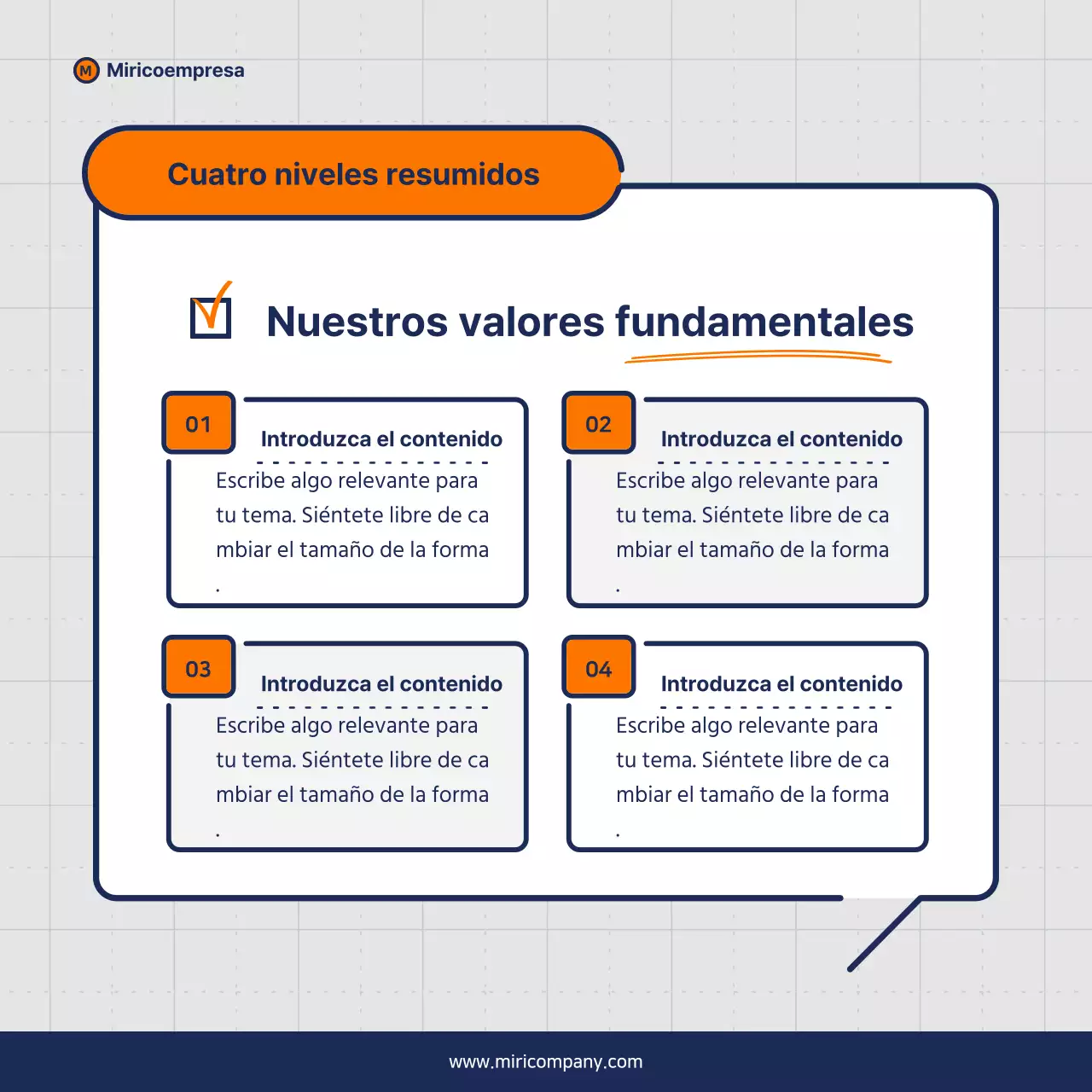 Propuesta minimalista de discurso empresarial en naranja y azul marino
